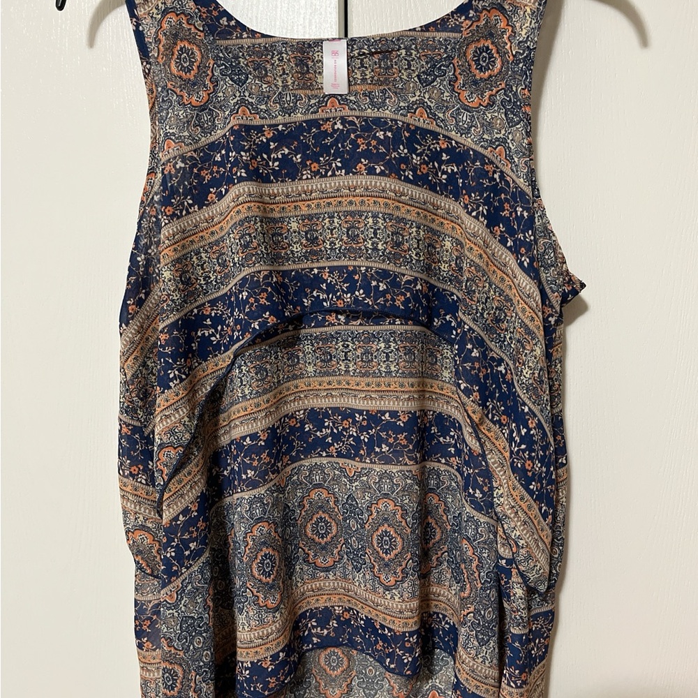 No Boundaries Blue and Tan Patterned Tank Top